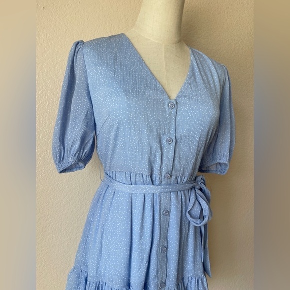 BIN#14 - French Kiss Powder Blue Dot Print Summer Dress Small - Picture 3 of 9